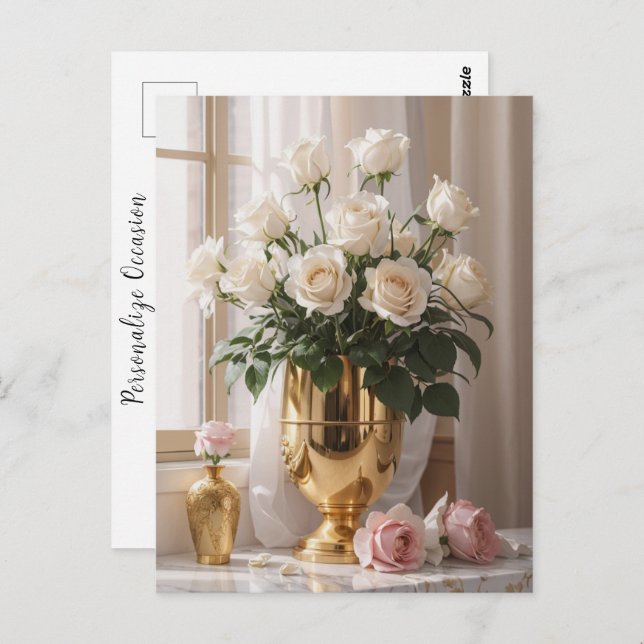 Any Occasion Rose Bouquet Gold Vase In Sunlight Postcard (Front/Back)