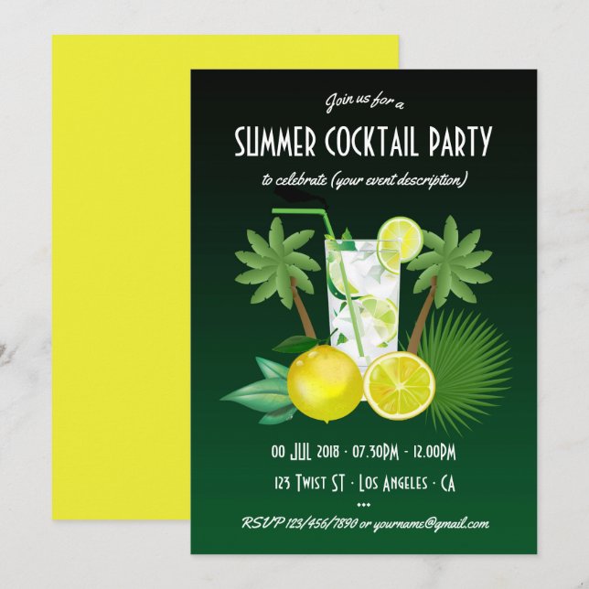 Any occasion Summer Cocktails Party Invitation (Front/Back)