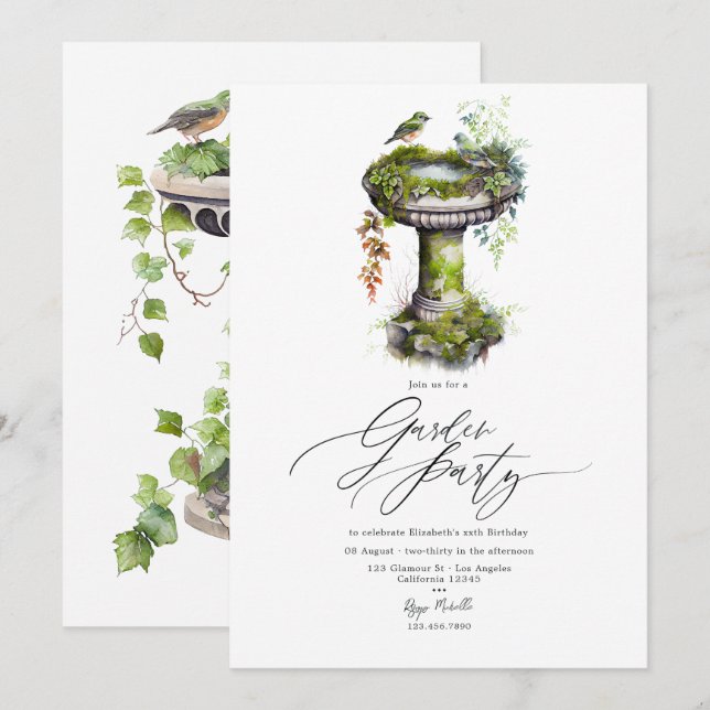 Any Occasion Watercolor Birds Elegant Garden Party Invitation (Front/Back)