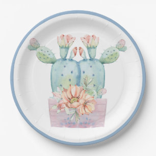 Any Occasion Watercolor Cactus Flower Paper Plate