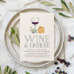 Any Occasion Wine and Cheese Party Invitation<br><div class="desc">Invite guests for wine and cheese with our rustic elegant party invitations, featuring a wine glass and cheese wedge illustration and "wine and cheese" in handwritten style lettering. Add your party details beneath using the template fields provided, and customise this invitation for any occasion, from birthdays to rehearsal dinners to...</div>