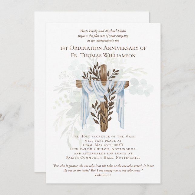 ANY Ordination Anniversary Invitation Rustic Wood (Front/Back)