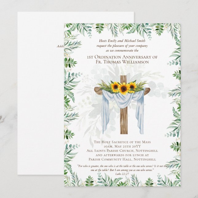 ANY Ordination Anniversary Invitation Rustic Wood (Front/Back)