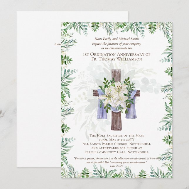 ANY Ordination Anniversary Invitation Rustic Wood (Front/Back)