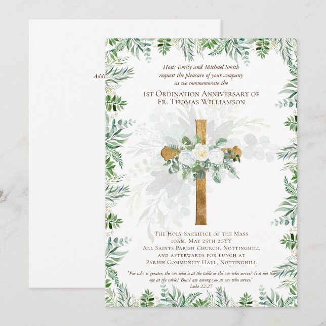 ANY Ordination Anniversary Invitation Rustic Wood (Front/Back)