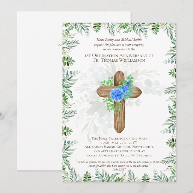 ANY Ordination Anniversary Invitation Rustic Wood (Front/Back)