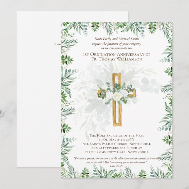 ANY Ordination Anniversary Invitation Rustic Wood (Front/Back)