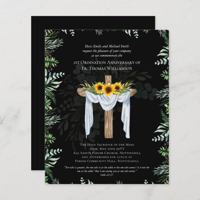 ANY Ordination Anniversary Invitation Sunflowers (Front/Back)