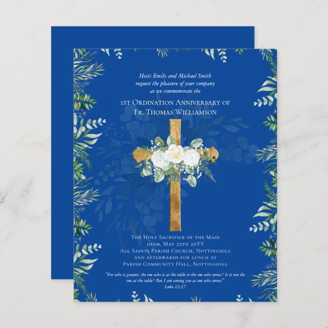 ANY Ordination Anniversary Invitation White Roses  (Front/Back)