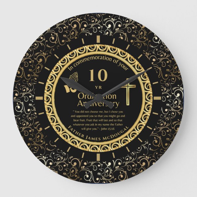 ANY Ordination Anniversary Priest PERSONALIZED  Large Clock (Front)