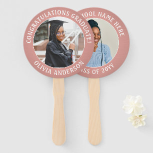 Any Quote 2 Photo Pink Rose Gold Modern Graduation Hand Fan