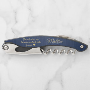 Any Quote Script Monogram Brushed Blue and Gold Corkscrew