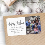 Any Script Christmas Photo Modern Return Address Label<br><div class="desc">Add a stylish finishing touch to holiday card envelopes with modern custom photo return address labels. The picture and all text on this template are simple to personalise with any wording, such as Merry Christmas, Happy Holidays, Seasons Greetings, or Happy New Year. As an option, change the script typography to...</div>