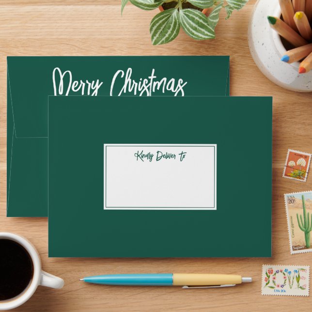 Any Script Modern Return Address Green Christmas Envelope (Desk)