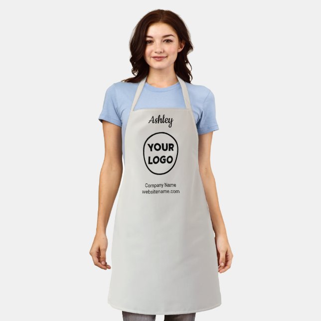 Any Shape Business Logo Custom Name Text on Beige Apron (Worn)