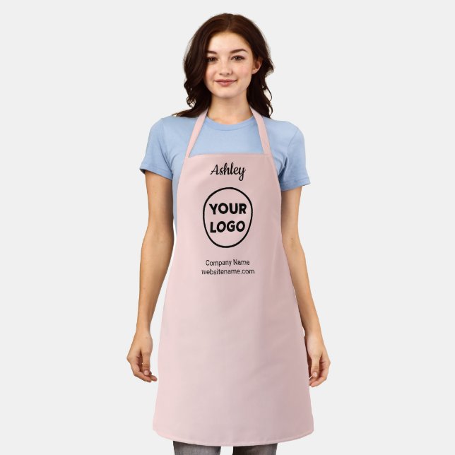Any Shape Business Logo Custom Name Text on Pink Apron (Worn)