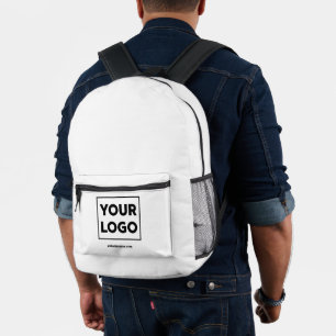 Any Shape Business Logo Custom Text on White Printed Backpack