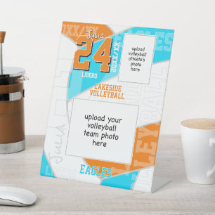 ANY team colors volleyball player + team photo Pedestal Sign