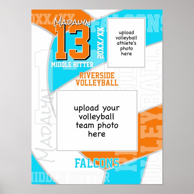 ANY team colours volleyball player + team photo Poster (Front)