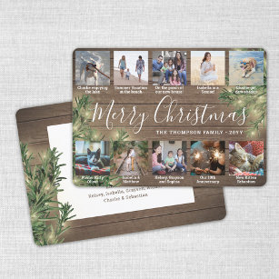 Any Text 10 Photos & Captions Wood & String Lights Holiday Card