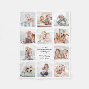 Any Text 11 Photo Collage Modern Minimal Keepsake Fleece Blanket