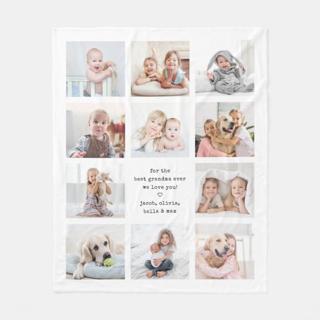 Any Text 11 Photo Collage Simple Modern Keepsake Fleece Blanket (Front)