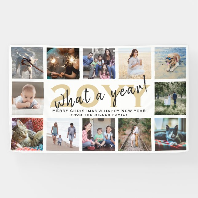 Any Text 12 Photo Christmas & New Years Holiday Banner (Horizontal)