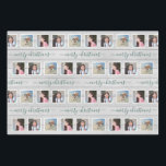 Any Text 12 Photo Collage Farmhouse Wood Christmas Wrapping Paper Sheet<br><div class="desc">Celebrate the simple joys of the holidays with elegant custom photo collage and typography Christmas wrapping paper sheets. All text and photos are simple to personalise. The modern farmhouse style design features 12 square pictures of your choice, rustic grey faux wood, festive watercolor pine greenery garlands, and stylish handwritten script...</div>