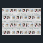 Any Text 12 Photo Collage Farmhouse Wood Christmas Wrapping Paper Sheet<br><div class="desc">Celebrate the simple joys of the holidays with elegant custom photo collage and typography Christmas wrapping paper sheets. All text and photos are simple to personalise. The modern farmhouse style design features 12 square pictures of your choice, rustic grey faux wood, festive watercolor pine greenery garlands, and stylish handwritten script...</div>