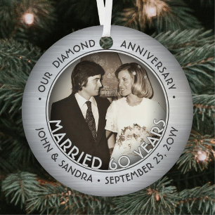 Any Text 2 Photo Diamond 60th Wedding Anniversary Metal Tree Decoration