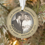 Any Text 2 Photo Golden 50th Wedding Anniversary Ornament<br><div class="desc">Celebrate a joyful golden 50th wedding anniversary with a custom 2 photo "Married 50 Years" black and gold round acrylic Christmas ornament. All text and images on this template are simple to personalise and can be different or the same on front and back. (IMAGE & TEXT DESIGN TIPS: 1) To...</div>