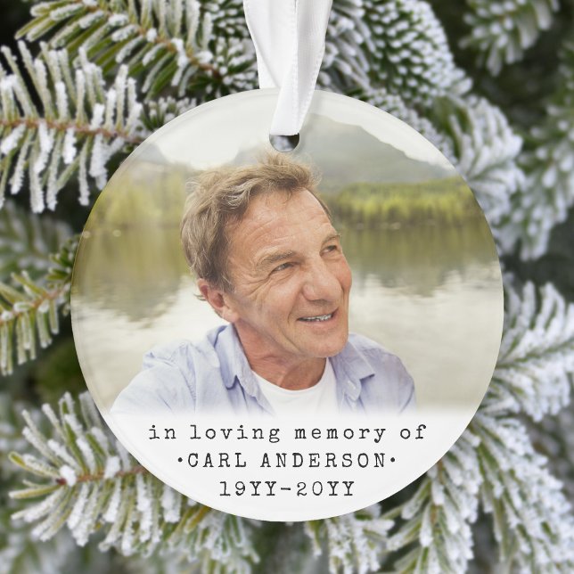 Any Text 2 Photo Memorial Simple Black and White Ornament (Creator Uploaded)