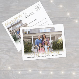 Any Text 2 Photo Merry Xmas & Happy New Year Gold Holiday Postcard
