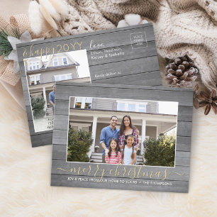 Any Text 2 Photo Merry Xmas & Happy New Year Wood Holiday Postcard