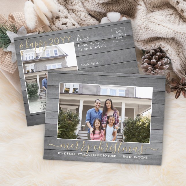 Any Text 2 Photo Merry Xmas & Happy New Year Wood Holiday Postcard (Creator Uploaded)