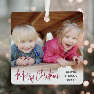 Any Text 2 Photo Modern Simple Script Festive Red Metal Tree Decoration