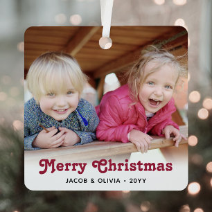 Any Text 2 Photo Red Retro Typography Simple Metal Tree Decoration