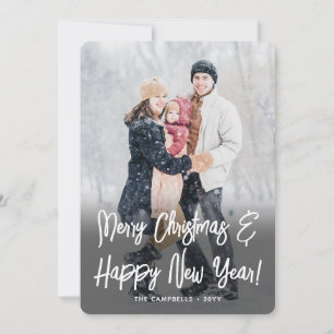 Any Text 2 Photo Simple White Brush Script Overlay Holiday Card