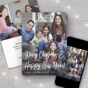 Any Text 2 Photo Simple White Brush Script Overlay Holiday Card