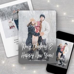 Any Text 2 Photo Simple White Brush Script Overlay Holiday Card