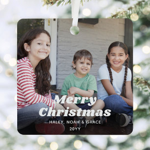 Any Text 2 Photo Simple White Retro Typography Metal Tree Decoration