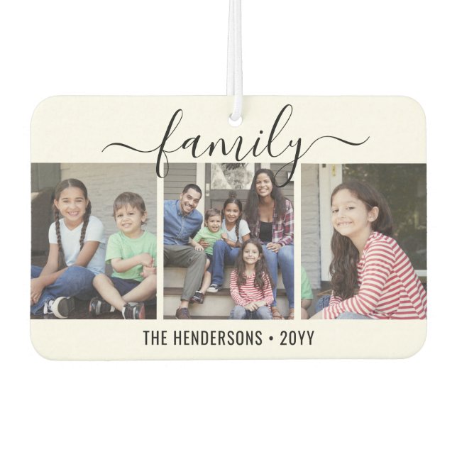 Any Text 4 Photo Script Family Black and White Car Air Freshener (Front)