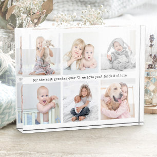 Any Text 6 Photo Collage Modern Minimal Keepsake Block