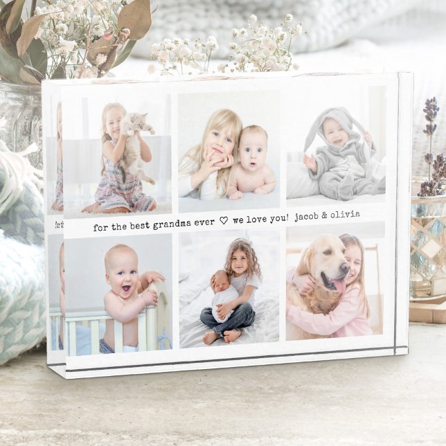 Any Text 6 Photo Collage Modern Minimal Keepsake Block (Creator Uploaded)