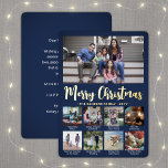 Any Text 9 Photo Collage Navy Blue Christmas Foil Holiday Card<br><div class="desc">Send stylish joyful greetings and share 9 of your favorite pictures with a custom photo collage navy blue and gold foil holiday card. All text on this template is simple to customize to include any wording, such as Merry Christmas, Happy Holidays, Seasons Greetings, New Year Cheers etc. (IMAGE PLACEMENT TIP:...</div>
