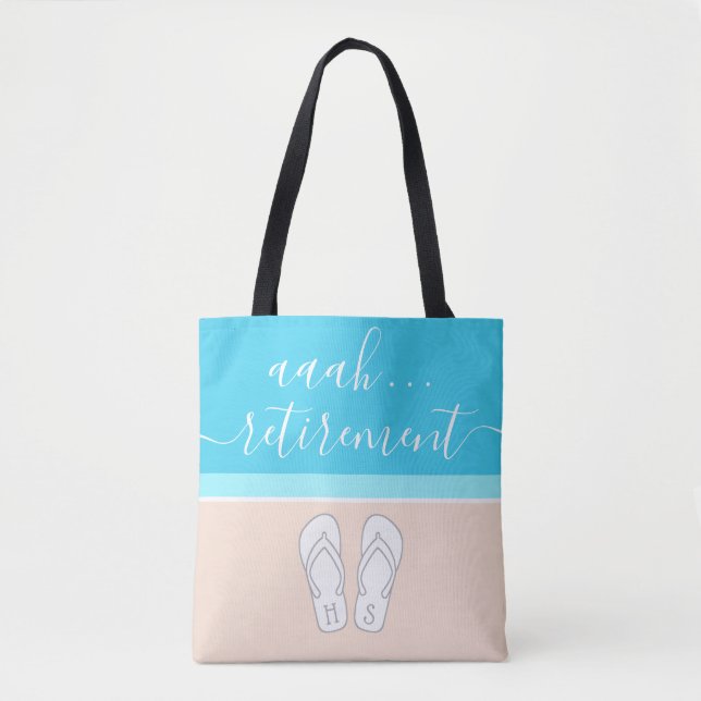 Any Text Aaah Retirement Monogrammed Sandals Beach Tote Bag (Front)