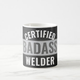 Any Text Certified Badass Welder Black and White Coffee Mug