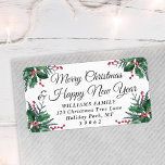 Any Text Christmas Holly Greenery Return Address Label<br><div class="desc">Add a stylish finishing touch to holiday card envelopes with elegant customised return address labels. All text on this template is simple to personalise to include any wording, such as Merry Christmas, Happy Holidays, Seasons Greetings, New Year Cheers etc. As an option, change script typography to family name, and use...</div>