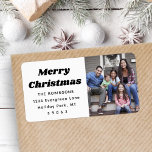 Any Text Christmas Photo Chic Retro Return Address Label<br><div class="desc">Add an elegant finishing touch to holiday card envelopes with custom photo black and white return address labels. The picture and all text on this template are simple to personalise with any wording, such as Merry Christmas, Happy Holidays, Seasons Greetings, or Happy New Year. As an option, change the greeting...</div>