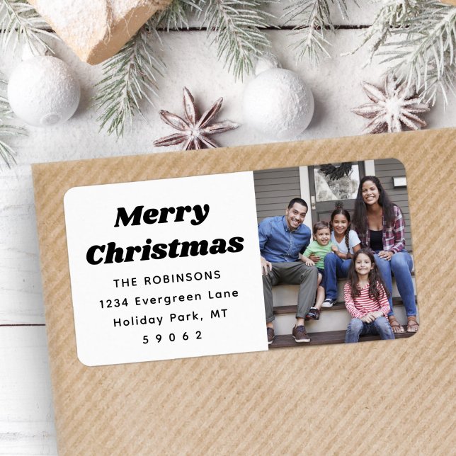 Any Text Christmas Photo Chic Retro Return Address Label (Creator Uploaded)